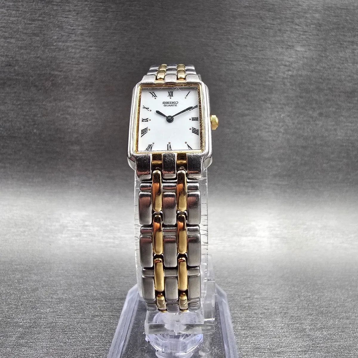 Seiko Tank Watch Women 17mm White Dial Two Tone Rectangle 4N00-F170 New Battery5