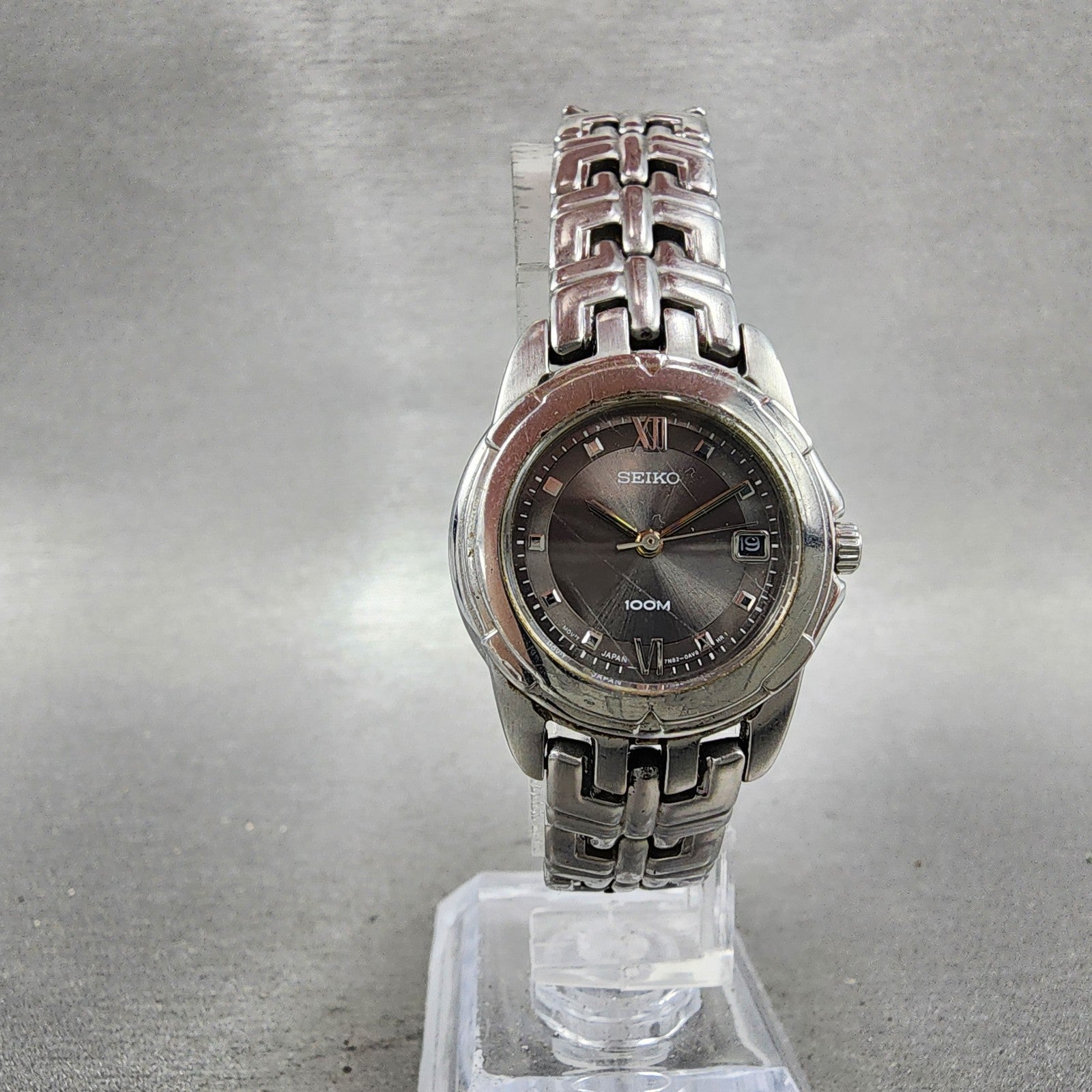 Seiko Watch Women 26mm Black Dial Silver Tone Date Round 7N820AM0 New Battery5