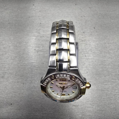 Seiko Coutura Watch Women 26mm MOP Dial Two Tone Date Gemmed 7N82-0CG0 New Batt4