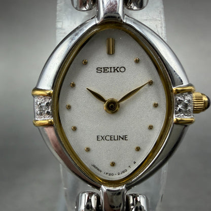Seiko Exceline Watch Women 19mm White Dial Two Tone Oval 1F20-6B60 New Battery1