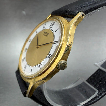 Seiko Watch Men 34mm White&Gold Dial Gold Tone Round V700-8a19 New Battery2