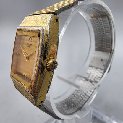 VTG Seiko Watch Women 20mm Gold Dial Gold Tone 8Y21-5000 Tonneau New Battery