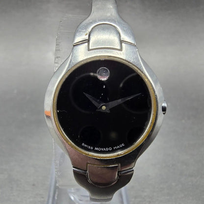 Movado Kara Watch Women 24mm Black Dial Steel Round 84-A1-1846 New Battery 560