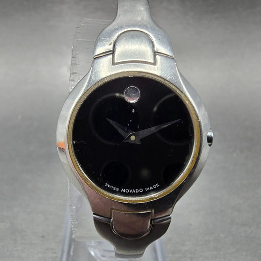 Movado Kara Watch Women 24mm Black Dial Steel Round 84-A1-1846 New Battery 560