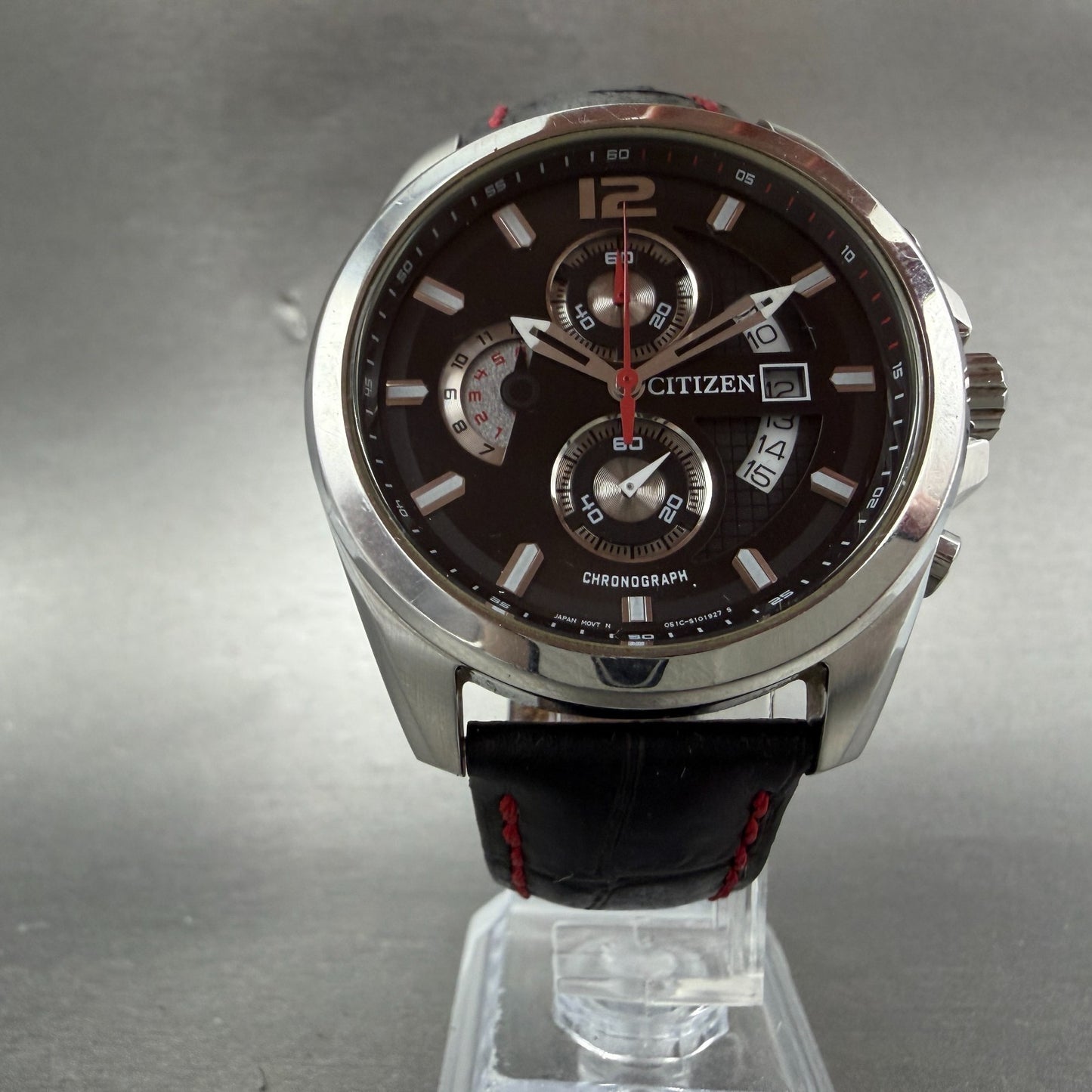 Citizen Chronograph Watch Men 43mm Black Dial Silver Tone Date Round New battery5