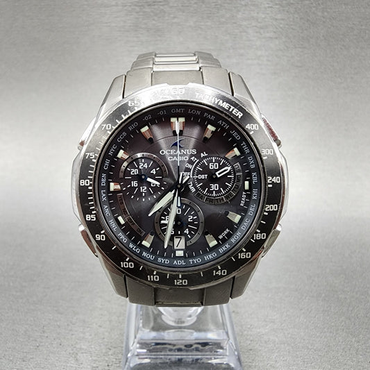 Casio Oceanus OCWM800 Watch Men 43mm black Dial Titanium Date Chrono Works0