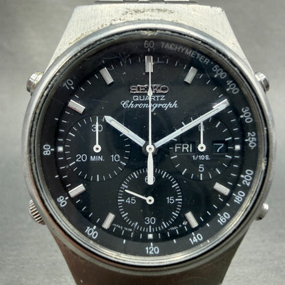 Seiko Chronograph Watch Men 37mm Black Dial Steel Daydate 7A38-7270 New Battery2