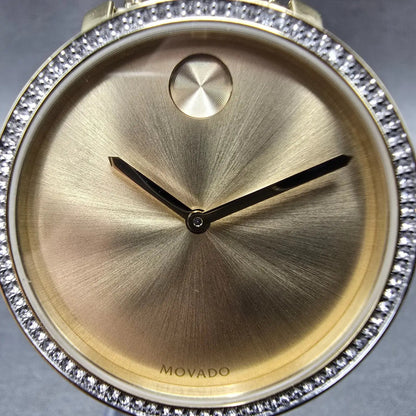 Movado Bold Shimmer Watch Women 34mm Gold Dial Gold Round 3600151 New Battery1