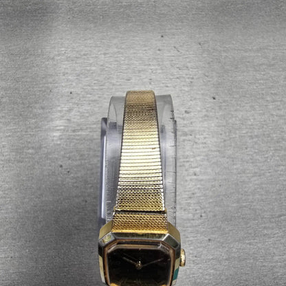Seiko Watch Women 16mm Black Dial Gold Tone Rectangle 2B20-5019 New Battery VTG4