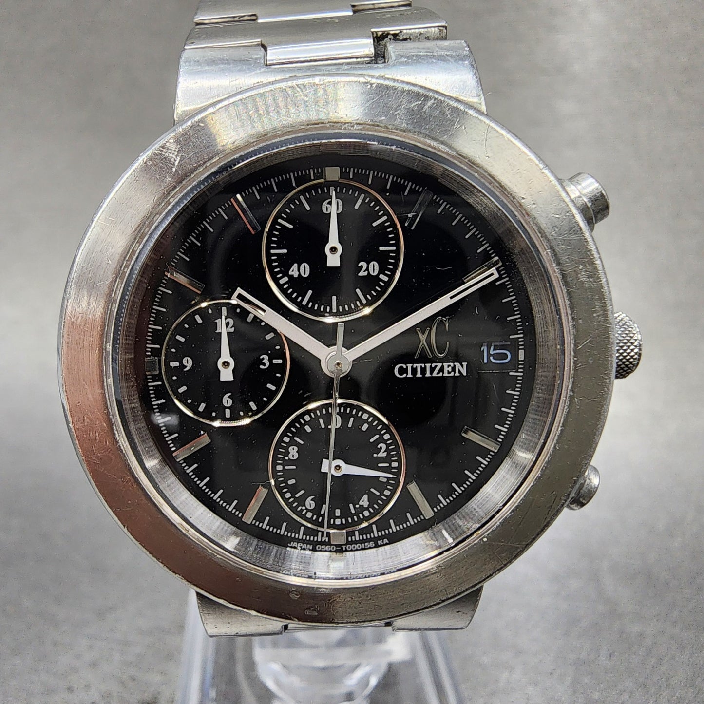Citizen XC Chronograph Watch Women 34mm Black Dial Silver Tone Date NewBat READ!1