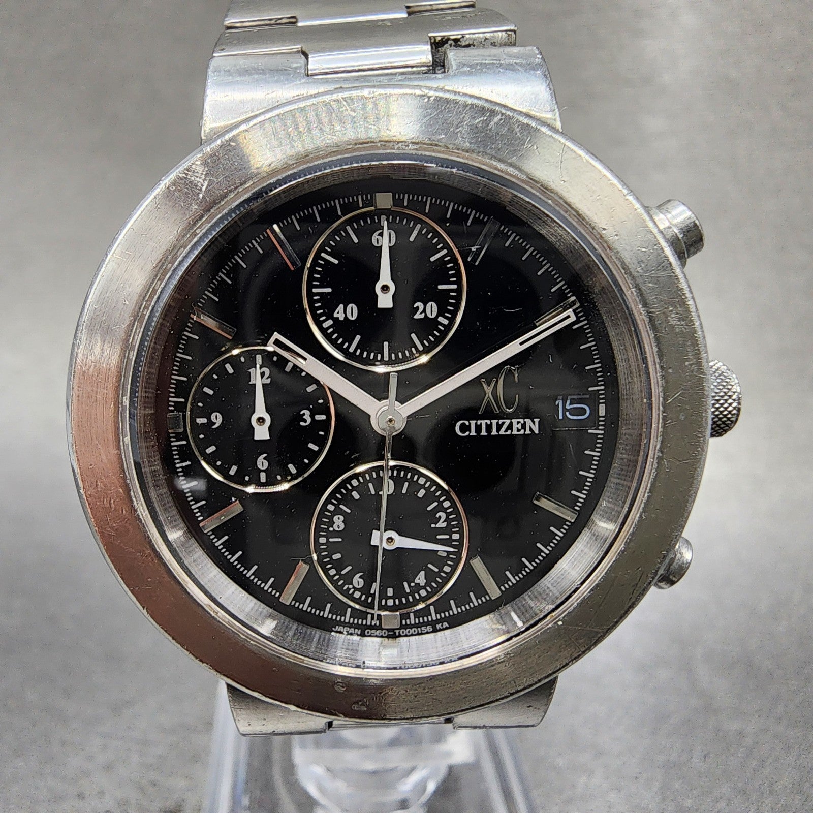 Citizen XC Chronograph Watch Women 34mm Black Dial Silver Tone Date NewBat READ!1