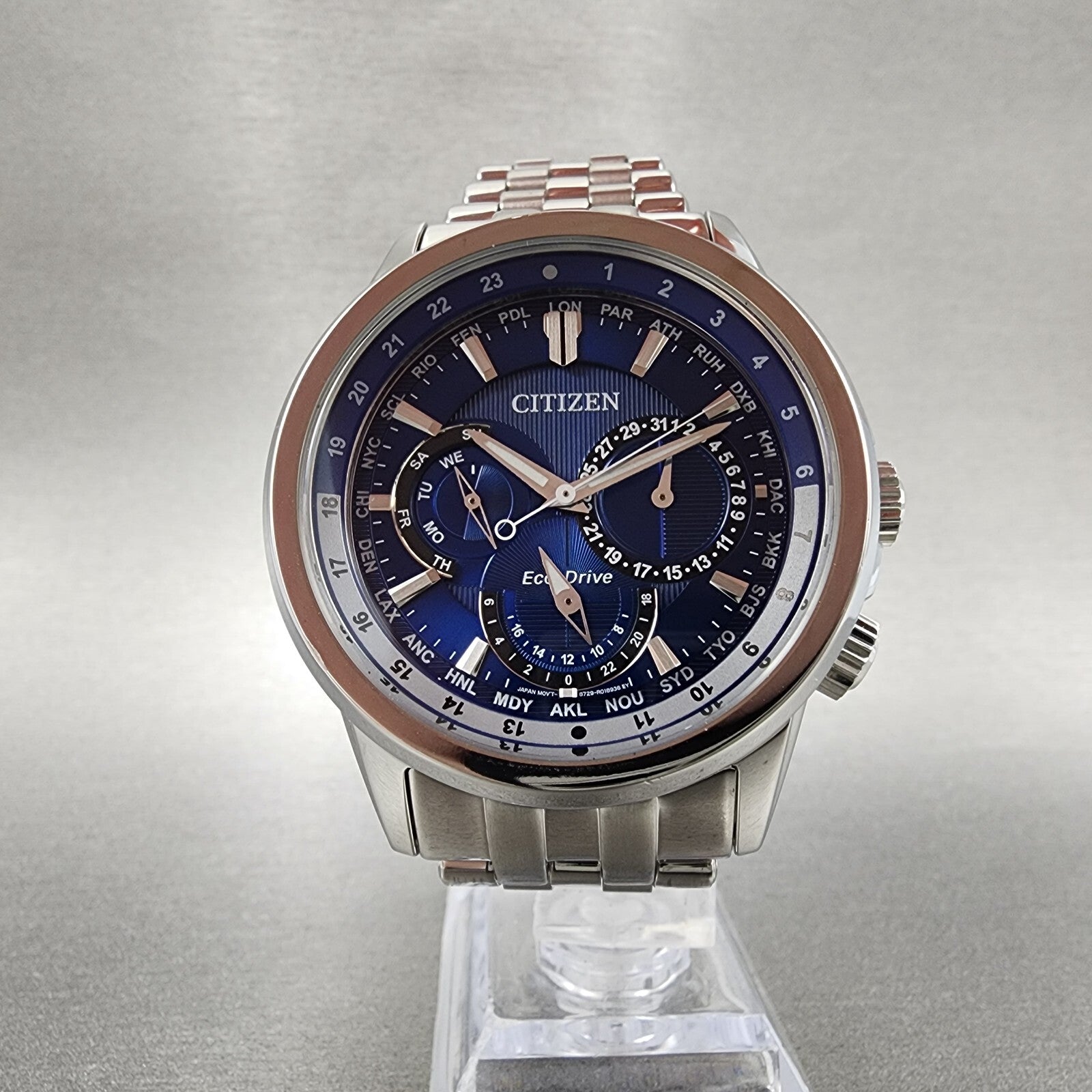 Citizen EcoDrive Calendrier Watch Men 44mm Blue Dial Steel Daydate Round BU20215
