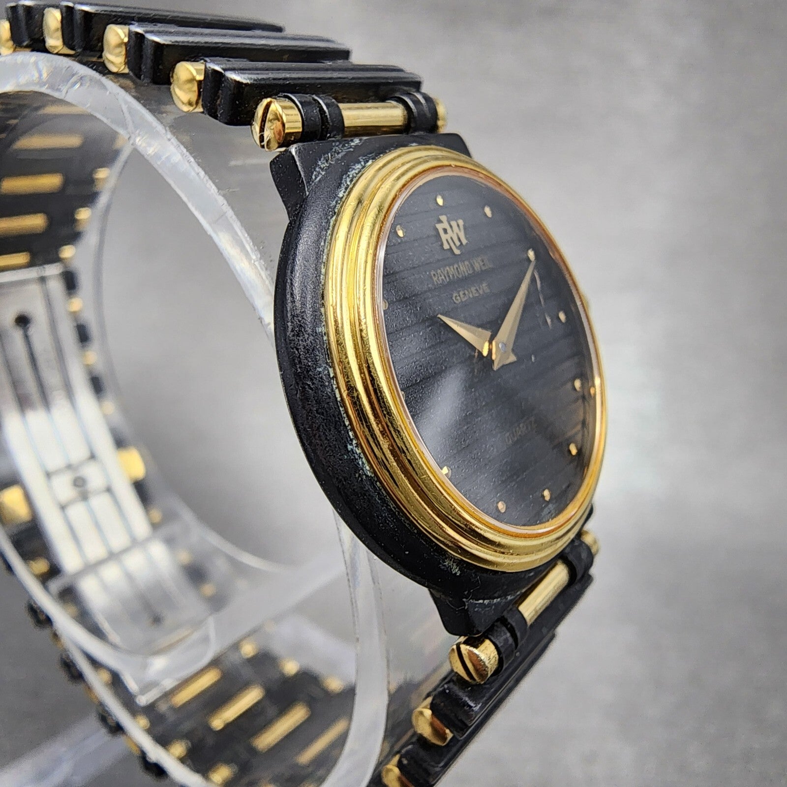 VTG Raymond Weil Watch Women 24mm Black Dial Black Gold Tone Round New Battery3