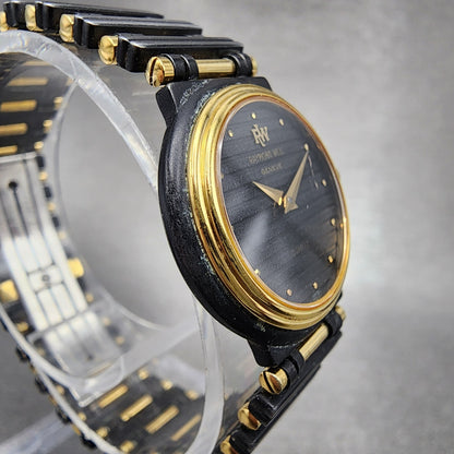 VTG Raymond Weil Watch Women 24mm Black Dial Black Gold Tone Round New Battery3