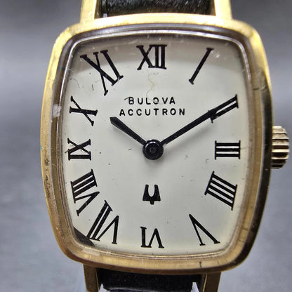 Bulova Accutron Watch Women 20mm White Dial Gold Plated Octagon VTG PARTS2