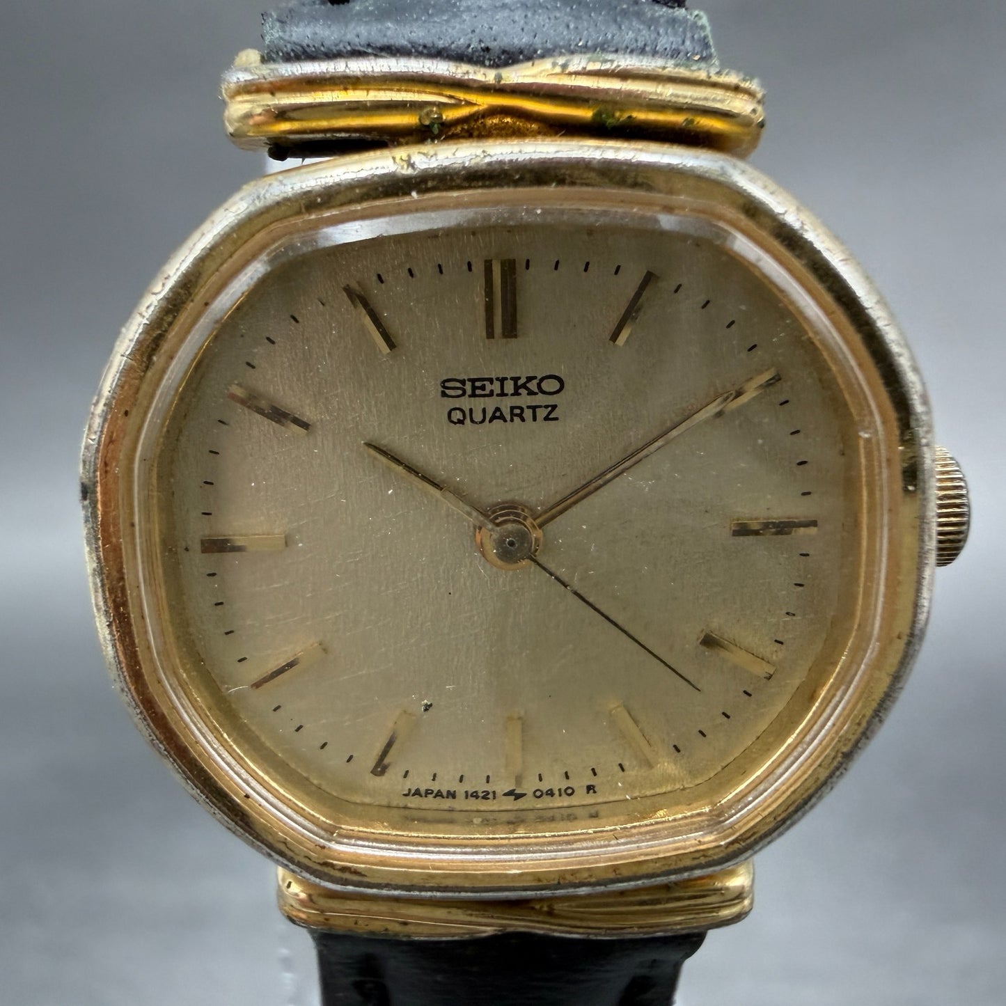 Seiko Watch Women 22mm Champagne Dial Gold Tone Octagon 1421-5210 New Battery1