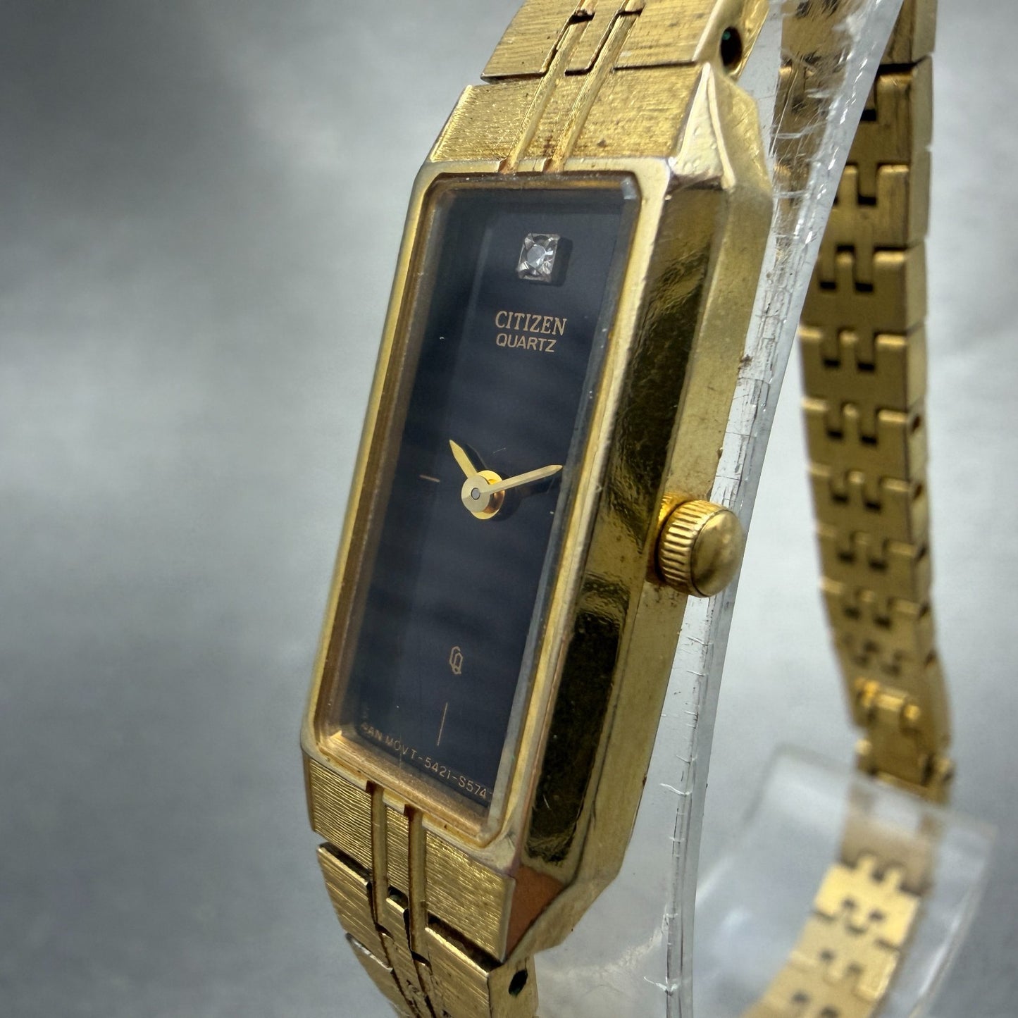Citizen CQ Tank Watch Women 13mm Black Dial Gold Tone 5421-618523 New Battery2