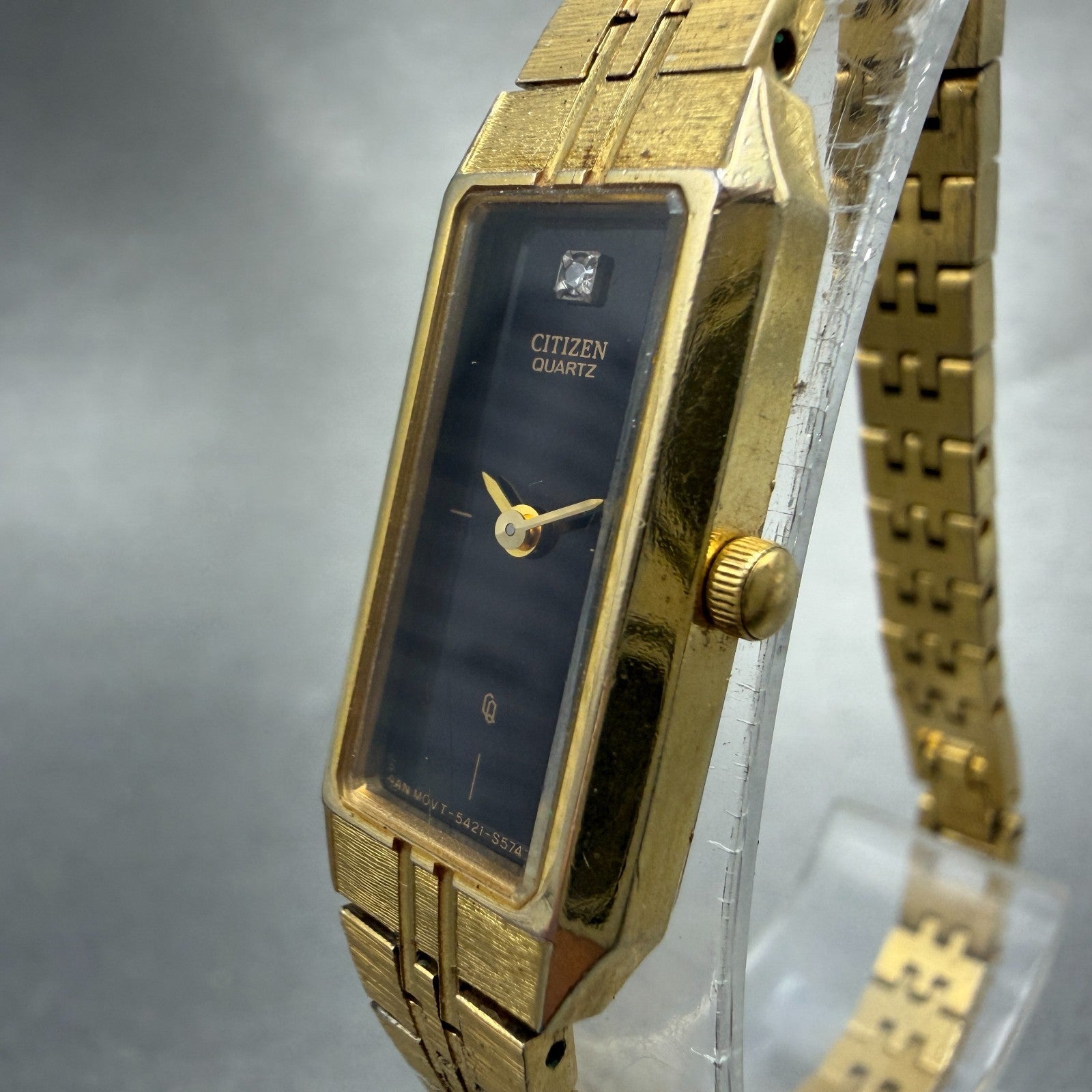 Citizen CQ Tank Watch Women 13mm Black Dial Gold Tone 5421-618523 New Battery2