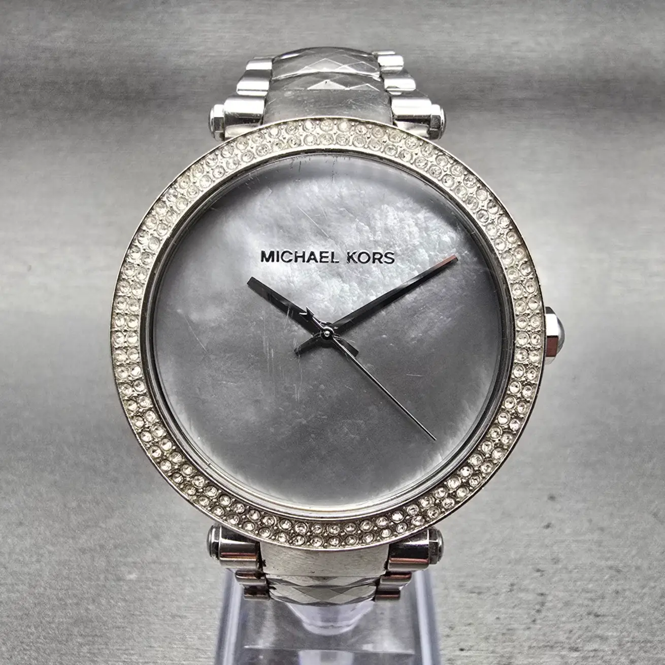 Michael Kors Parker Watch Women 39mm MOP Dial Silver Tone Gemmed MK6424 New Batt0