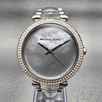 Michael Kors Parker Watch Women 39mm MOP Dial Silver Tone Gemmed MK6424 New Batt0