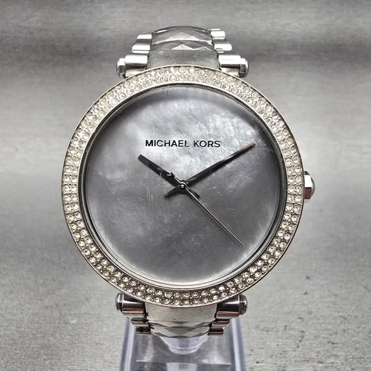 Michael Kors Parker Watch Women 39mm MOP Dial Silver Tone Gemmed MK6424 New Batt0