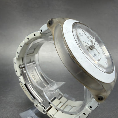 Swatch Irony Diaphane Full-Blooded Chrono Watch Men 43mm White Dial Clear NewBat3