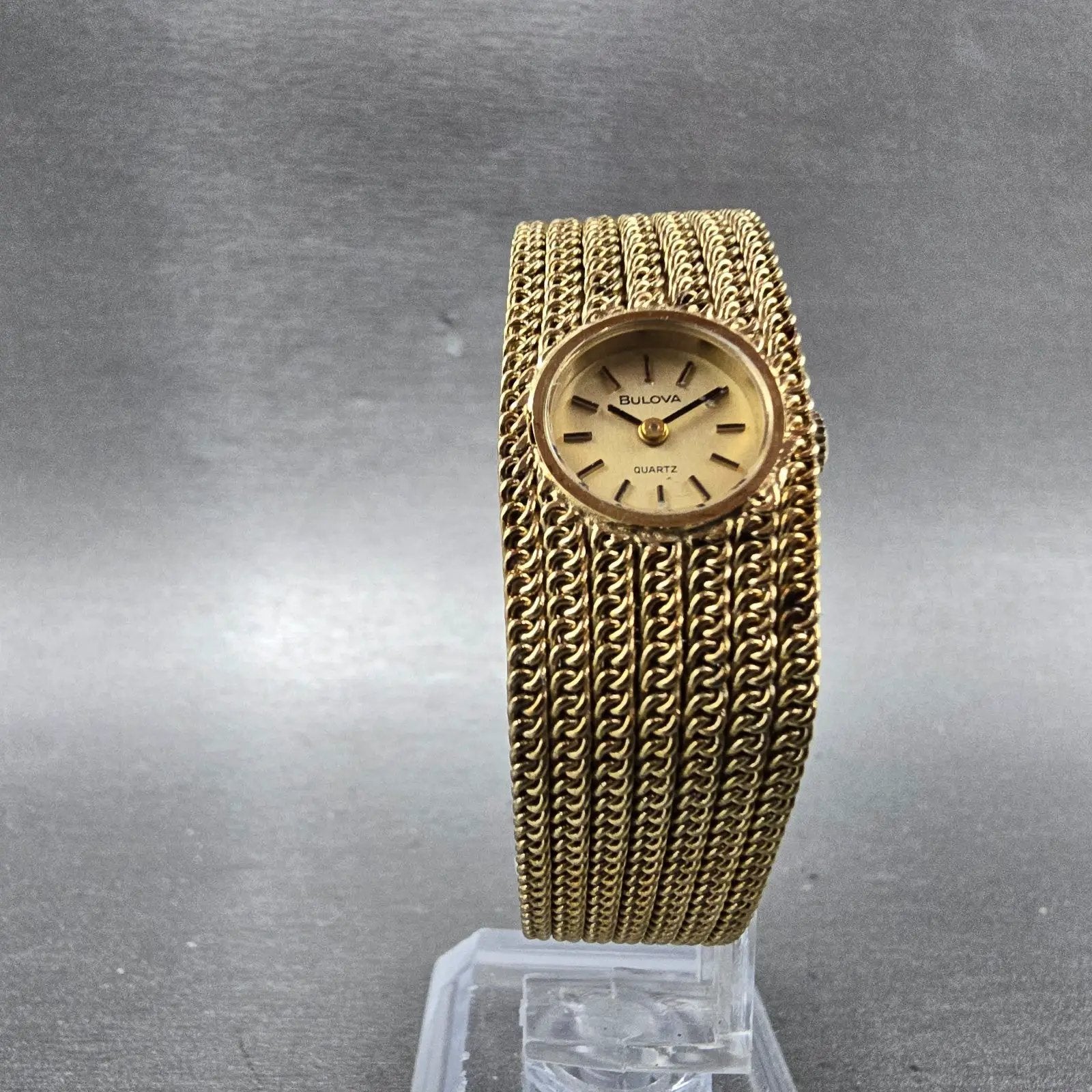 Bulova Watch Women 18mm Gold Dial Gold Tone Rectangle Mesh Band New Battery5