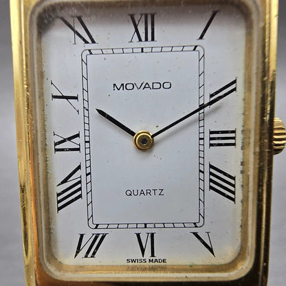 Movado Tank Watch Men 25mm White Dial Gold Tone 20 1670 315 New Battery Vintage1