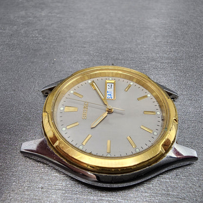Seiko Watch Men 37mm Gray Dial Two Tone Daydate Round 7N438199 New Battery3