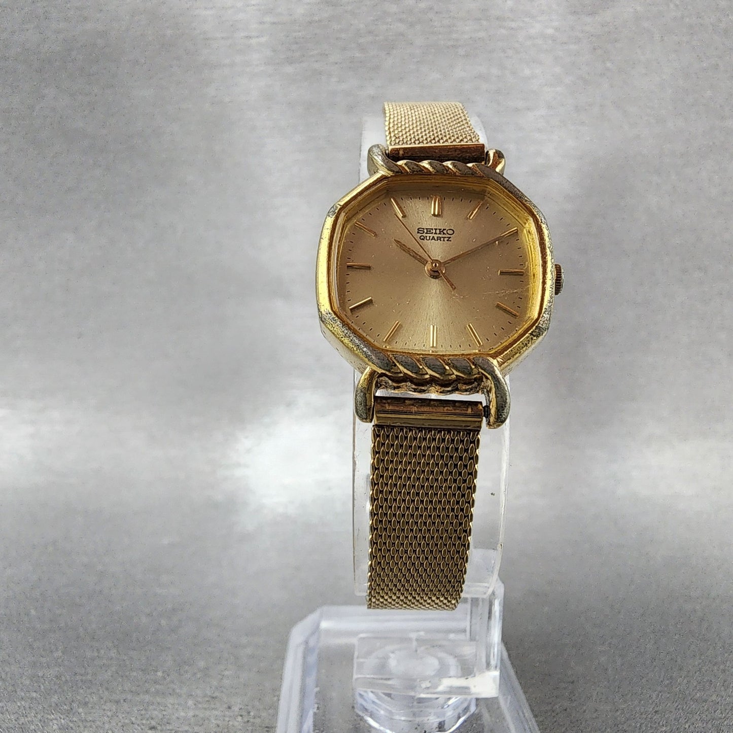 Seiko Watch Women 22mm Champagne Dial Gold Tone Octagon 34215140 New Battery5