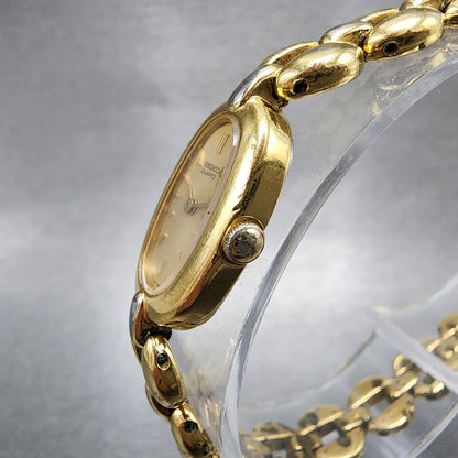 Seiko Watch Women 13mm Champagne Dial Gold Tone Oval 2e206160 New Battery2
