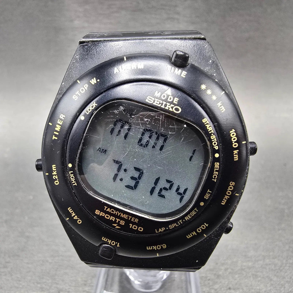 Seiko Giugiaro Watch Men 39mm Black Digital Alarm Chronograph A828-4019 New Batt0