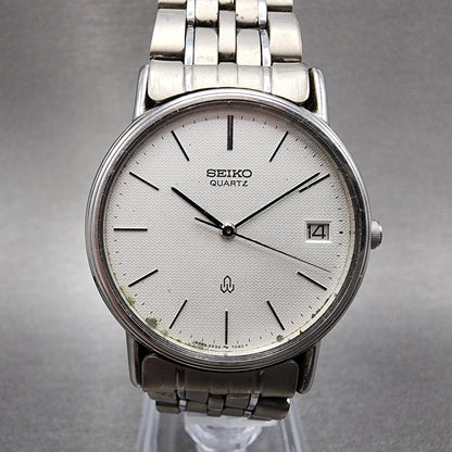 Seiko Watch Men 32mm Silver Dial Silver Tone Date Round 5932-7020 New Battery