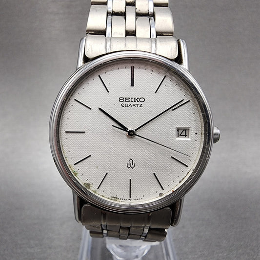 Seiko Watch Men 32mm Silver Dial Silver Tone Date Round 5932-7020 New Battery