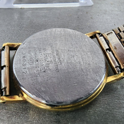 Seiko Dolce Watch Men 32mm White Dial Gold Tone 8n417030 New Battery READ!!!!!!9