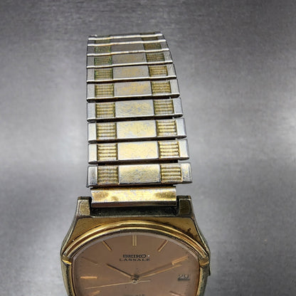 VTG Seiko Lassale Watch Men 30mm Gold Dial Gold Tone Date Oval 5932-5229 PARTS