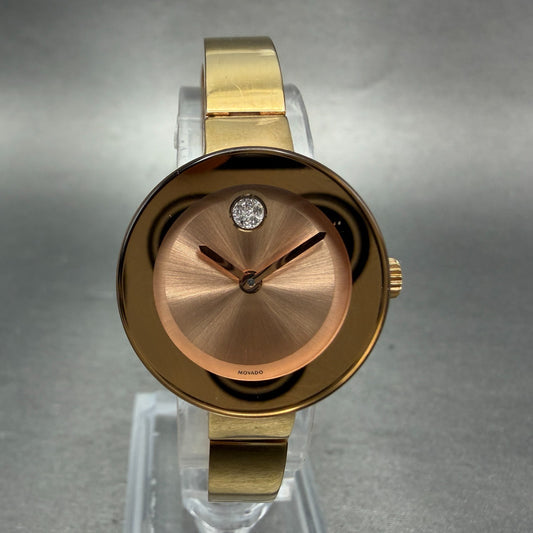 Movado Bold Bangle Watch Women 25mm Rose Dial Rose Gold Round 3600202 New Batt0
