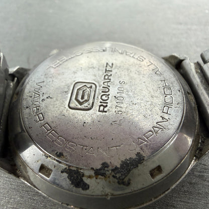 Ricoh Riquartz Watch Men 38mm Tiger Eye Dial Steel Date Round VTG PARTS10