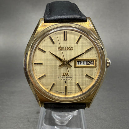 Seiko Lord Matic Watch Men 36mm Champagne Dial Gold Tone Daydate 5606-7010 Runs0