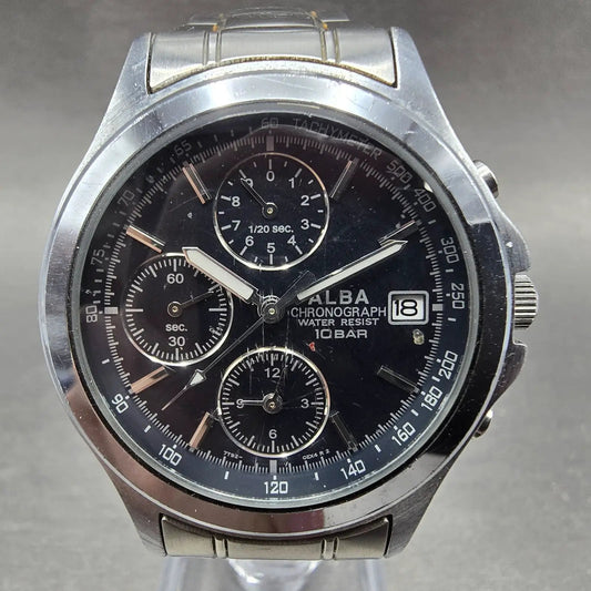 Seiko Alba Chronograph Watch Men 36mm Black Dial Steel 7T92-0EK0 PARTS0