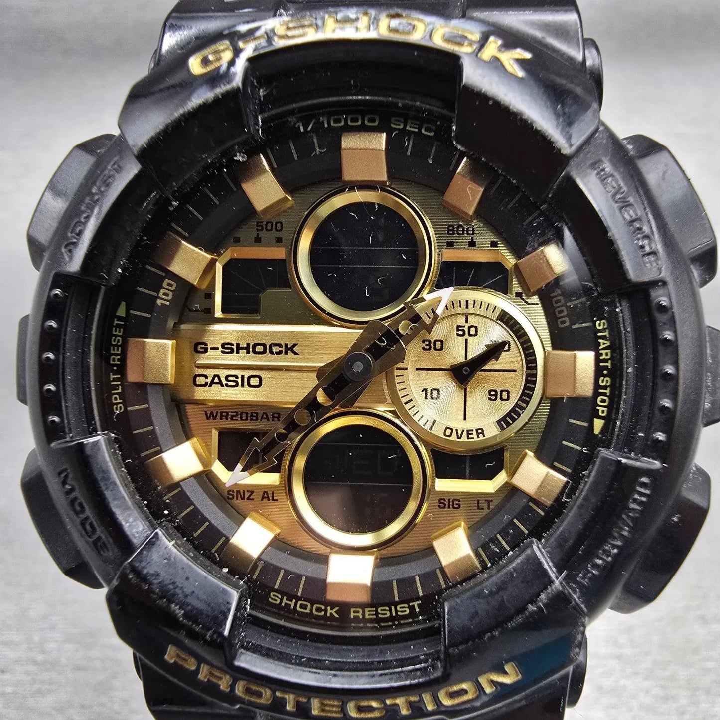 Casio G-Shock GA-140GB Watch Men 50mm Gold Black Chronograph Alarm New Battery1