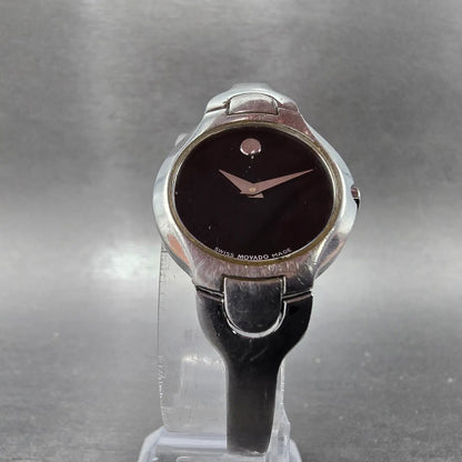 Movado Kara Watch Women 24mm Black Dial Steel Round 84-A1-1846 New Battery 565
