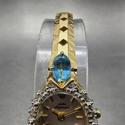 Jules Jurgensen Watch Women 15mm Silver Dial Gold Oval Blue Gems New Battery4