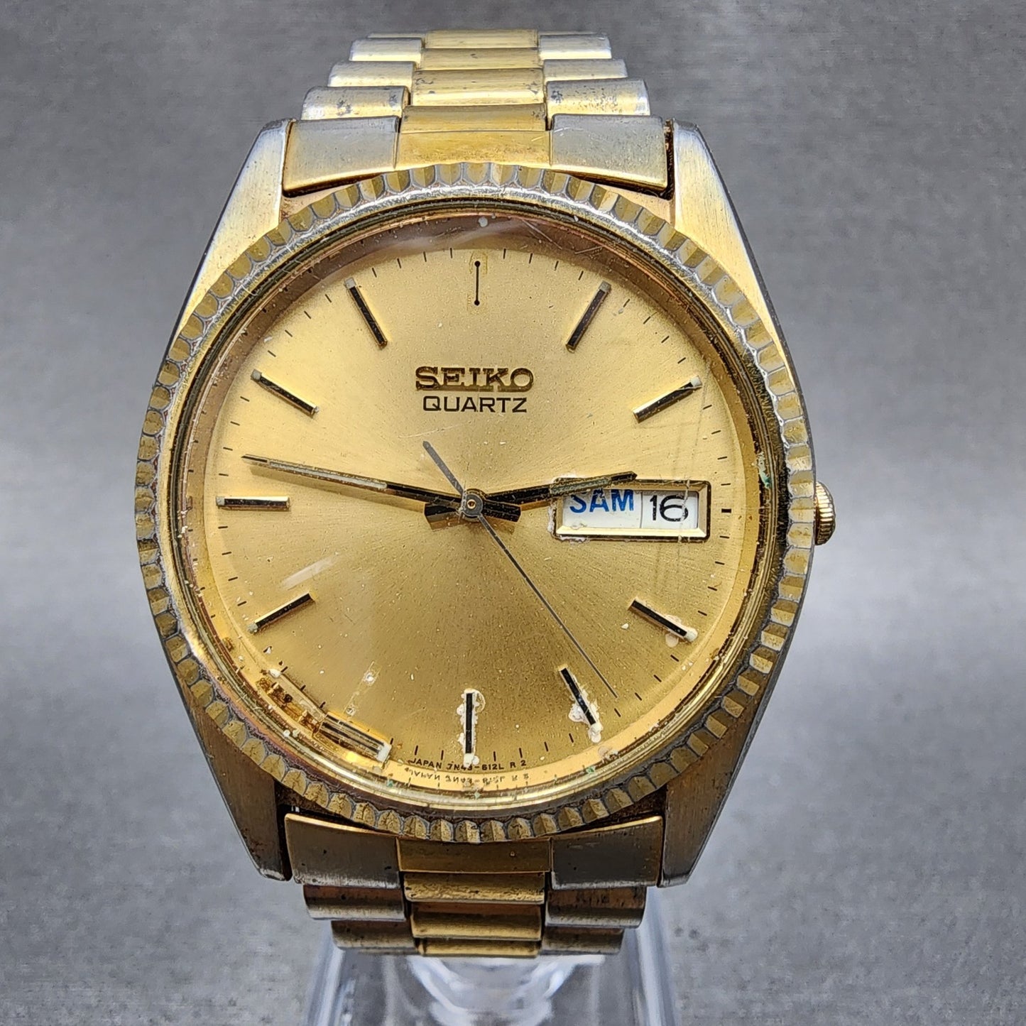 Seiko President Watch Men 36mm Champagne Dial Gold Tone Daydate 7n438110 PARTS0