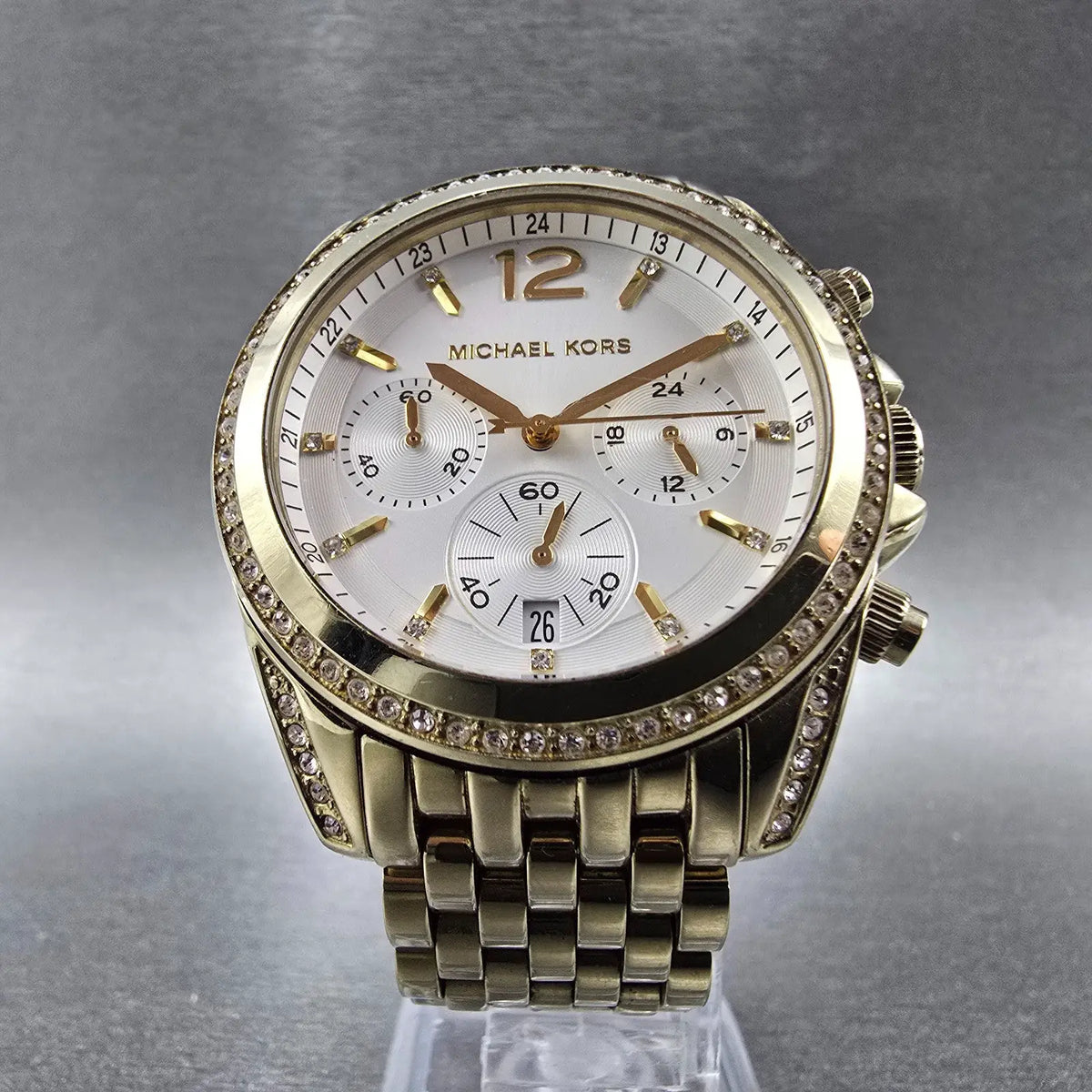 Michael Kors Pressley Chronograph Watch 39mm Women White Dial Gold Tone PARTS5