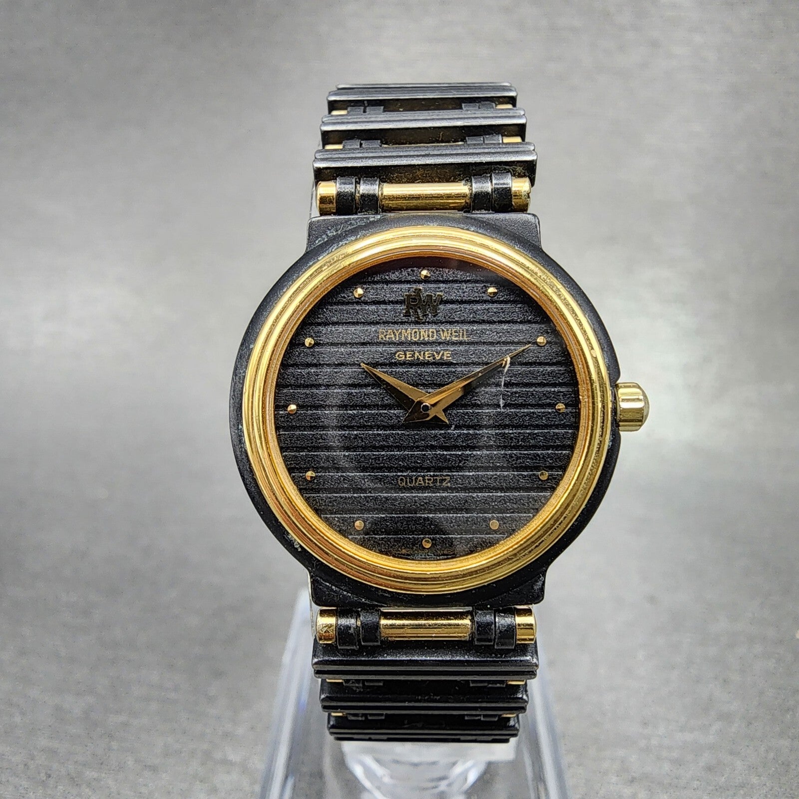 VTG Raymond Weil Watch Women 24mm Black Dial Black Gold Tone Round New Battery1