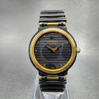 VTG Raymond Weil Watch Women 24mm Black Dial Black Gold Tone Round New Battery1