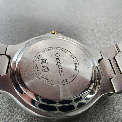 Longines Conquest VHP Watch Men 35mm White Dial Two Tone Date Round New Battery9