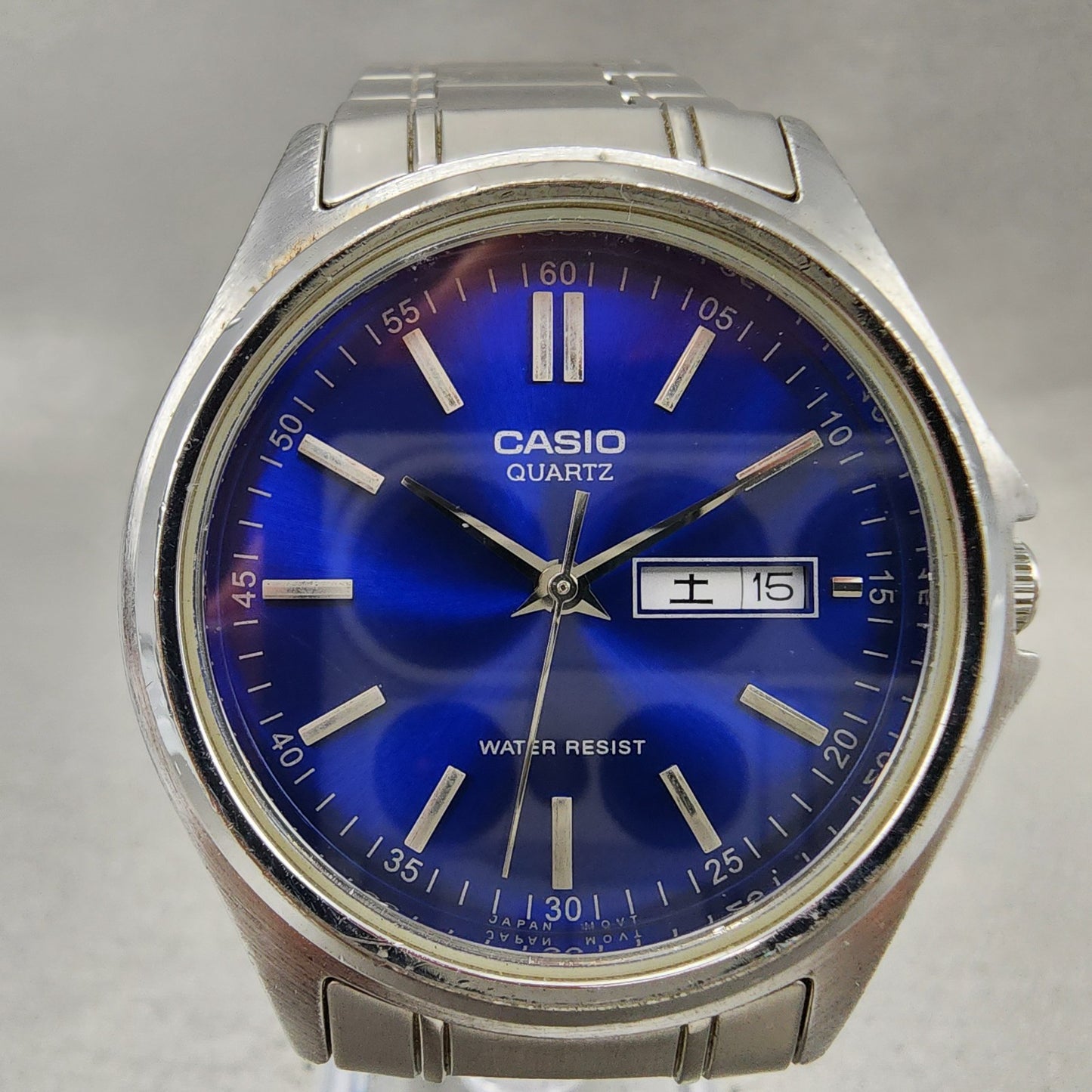 Casio Watch Men 37mm Blue Dial Silver Tone Daydate MTP1239DJ New Battery1