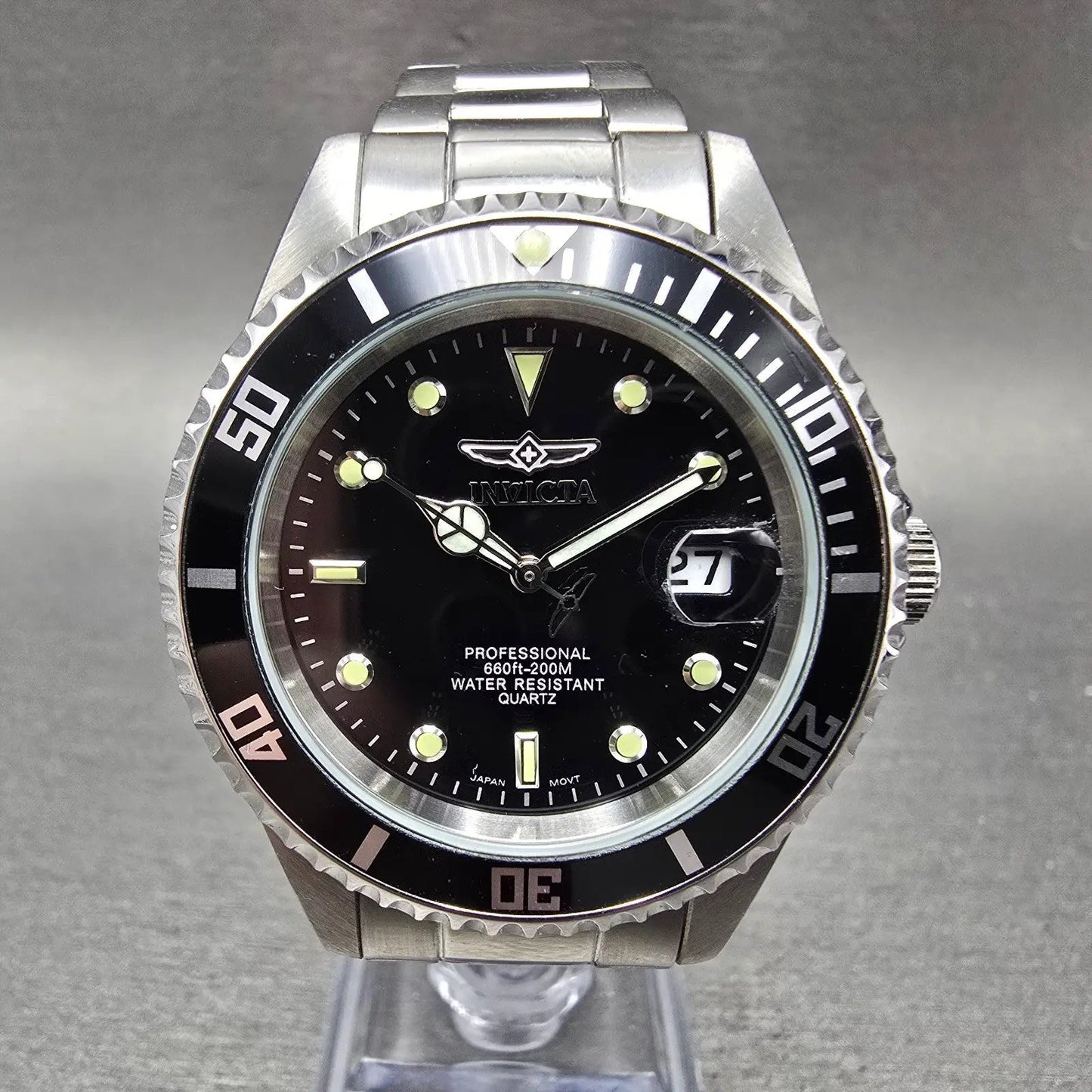 Invicta Pro Diver Watch Men 38mm Black Dial Silver Tone Date Round 8932OB NewBat0